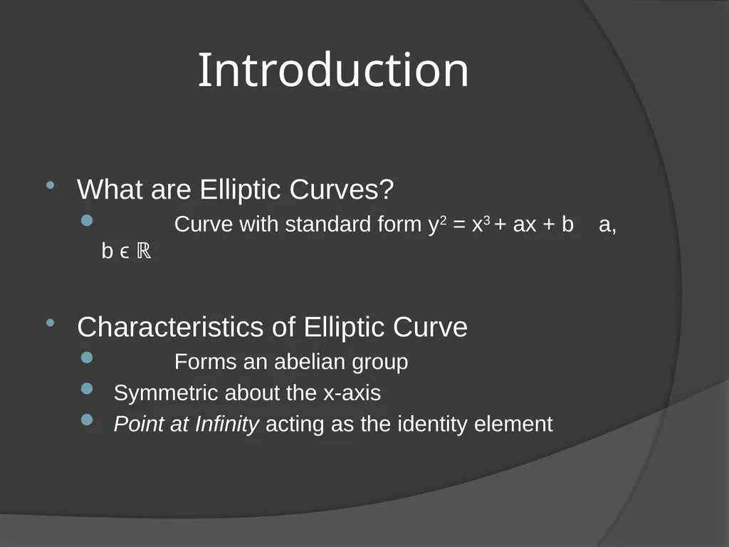 ELLIPTIC CURVE CRYPTOGRAPHY By Abhijith - slide 2 of 23