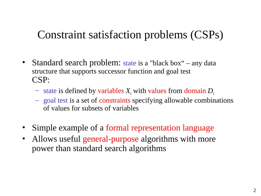 Constraint Satisfaction Problems Tuomas Sandholm - slide 2 of 46