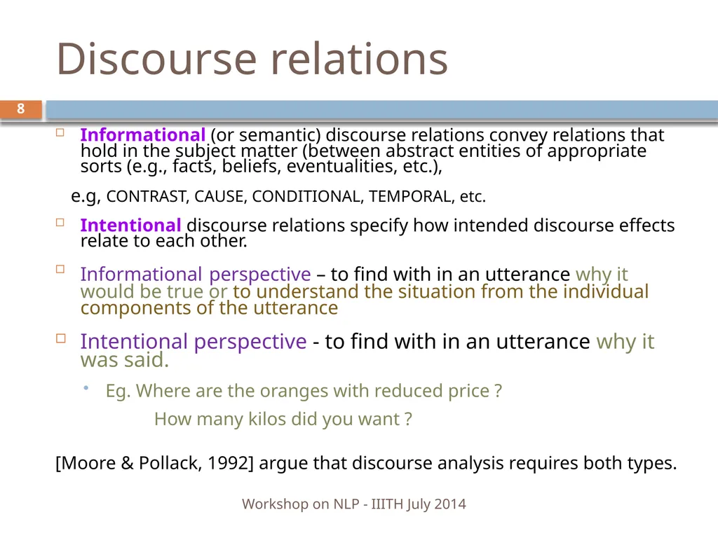 Discourse Processing Ranjani Parthasarathi - slide 8 of 99