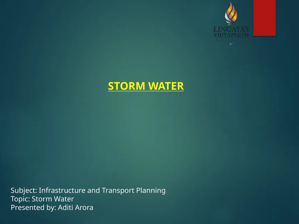 STORM WATER Subject: Infrastructure and Transport - slide 1 of 5