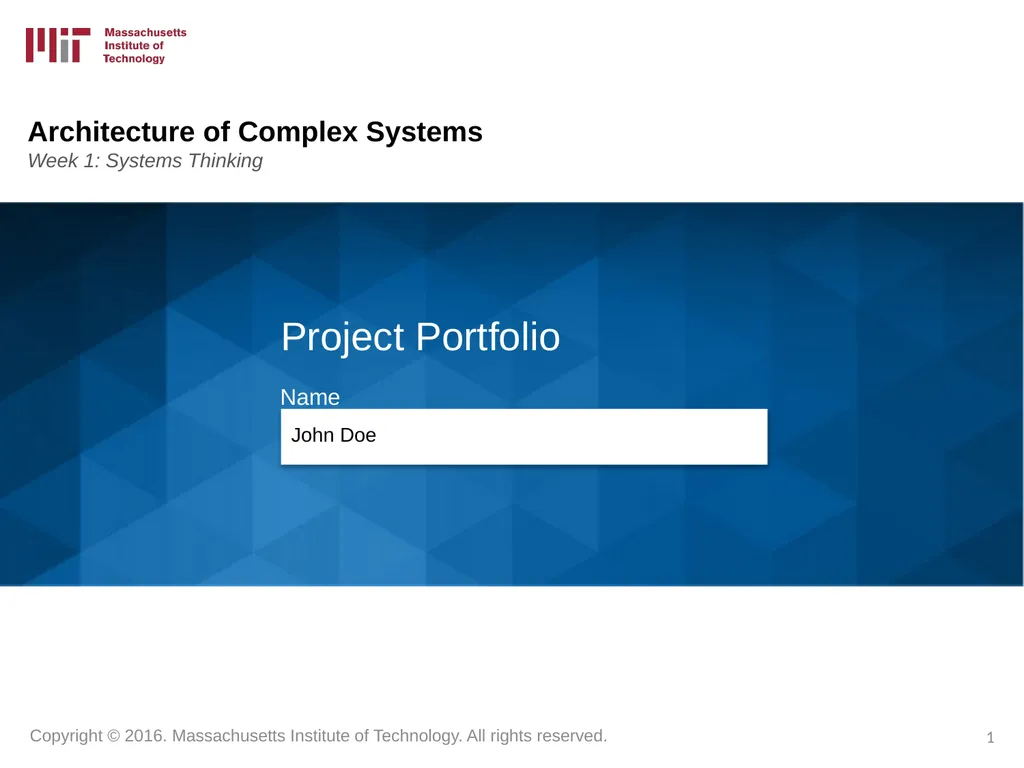 Architecture of Complex Systems Week 1: Systems