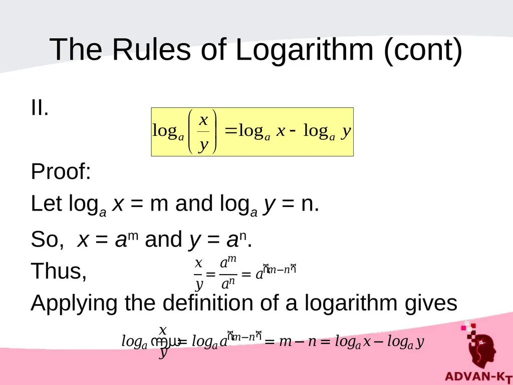 LOGARITHMS Definition of a logarithm If a number y - slide 7 of 16