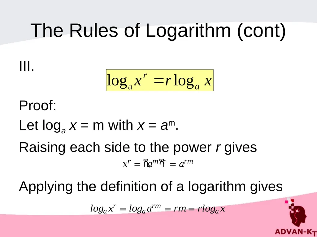 LOGARITHMS Definition of a logarithm If a number y - slide 8 of 16