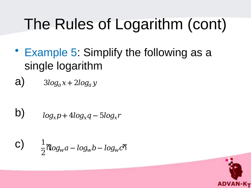 LOGARITHMS Definition of a logarithm If a number y - slide 9 of 16