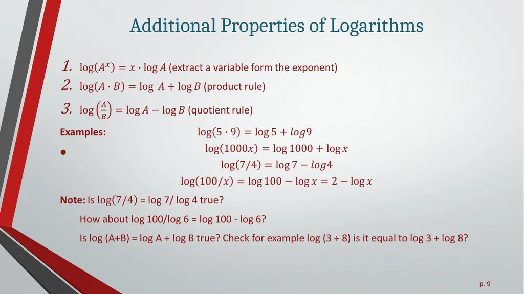 Logarithmic Functions All slides in this - slide 9 of 17