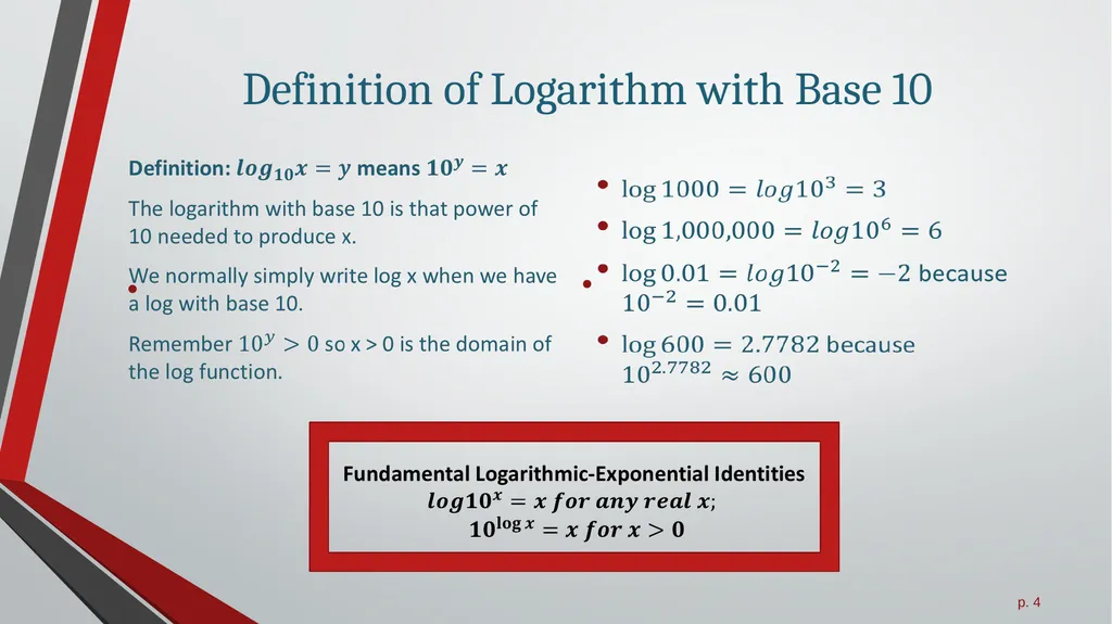 Logarithmic Functions All slides in this - slide 4 of 17