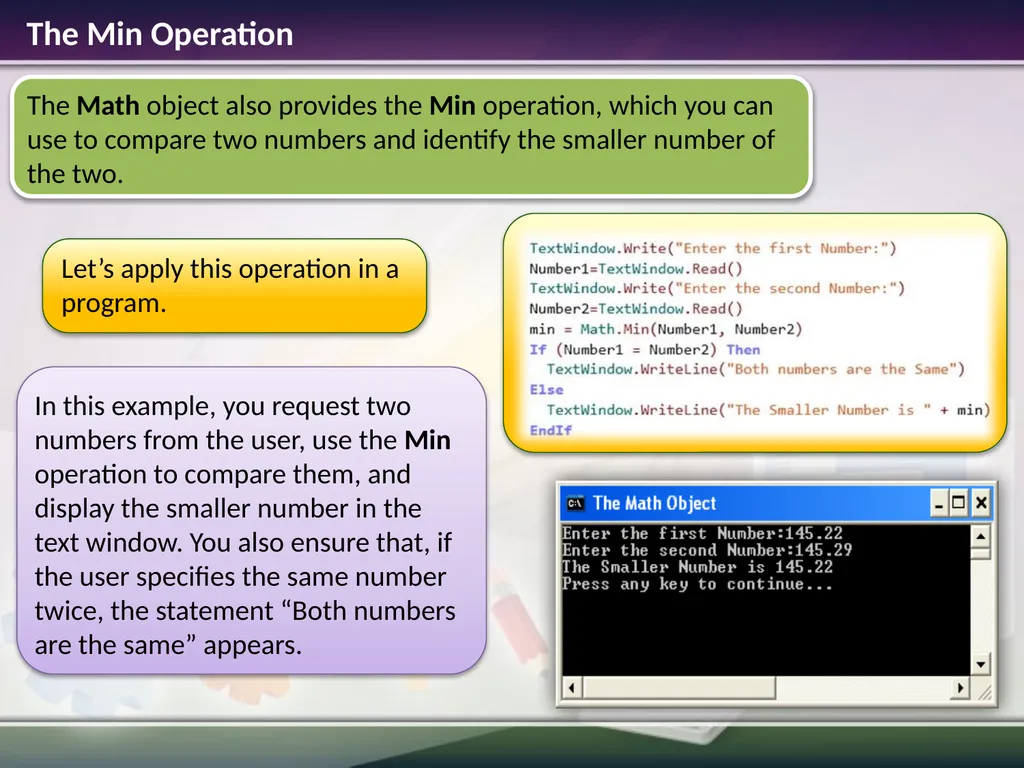 The Math Object Estimated time to complete this - slide 10 of 14