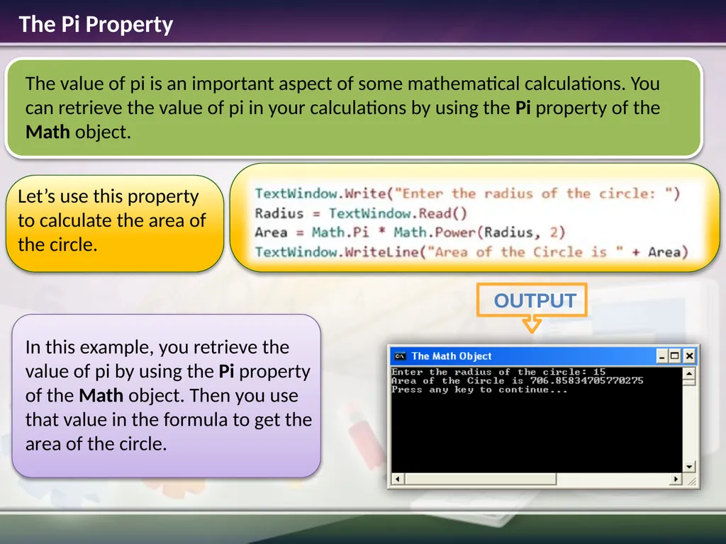 The Math Object Estimated time to complete this - slide 5 of 14