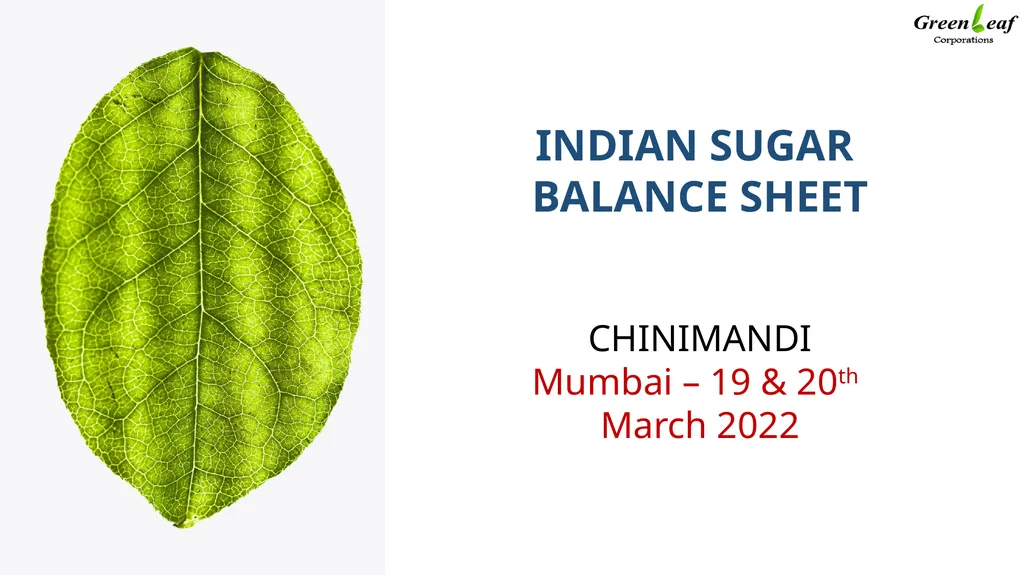 INDIAN SUGAR BALANCE SHEET CHINIMANDI Mumbai – 19 - slide 1 of 10