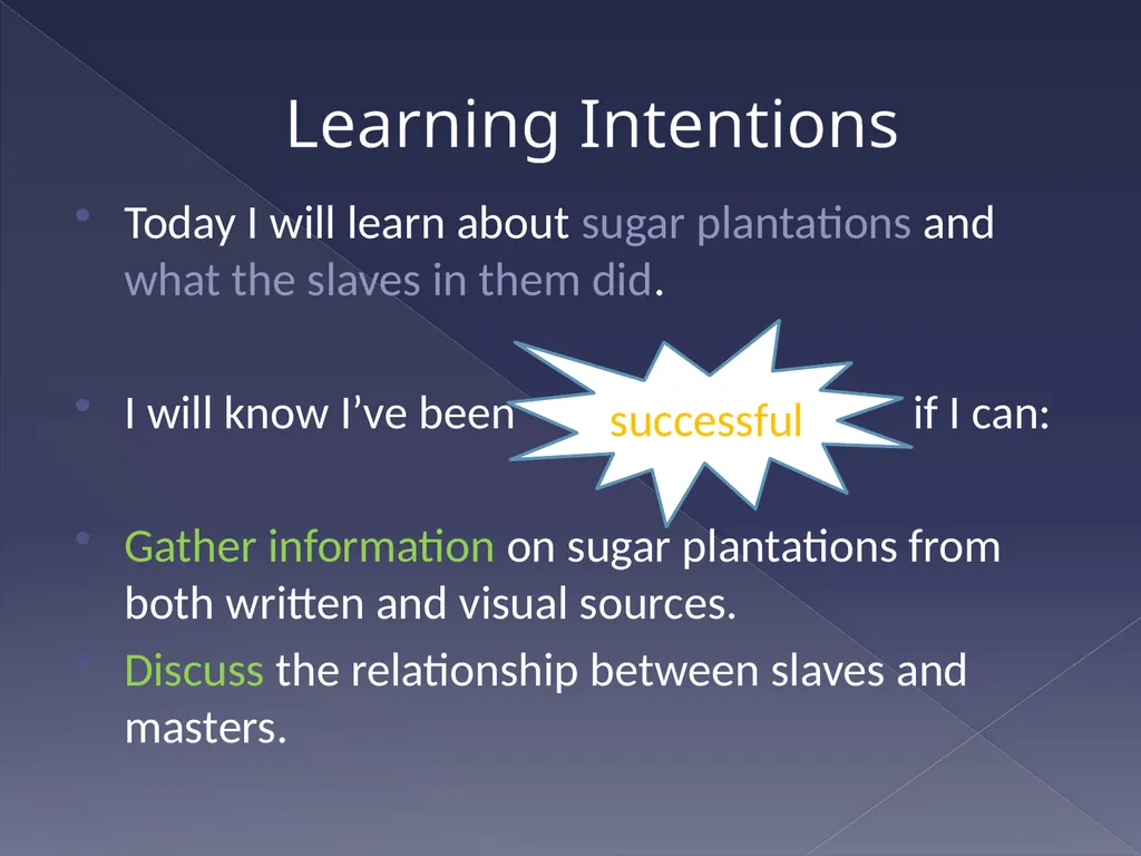 Slavery and the sugar plantation Learning - slide 2 of 20