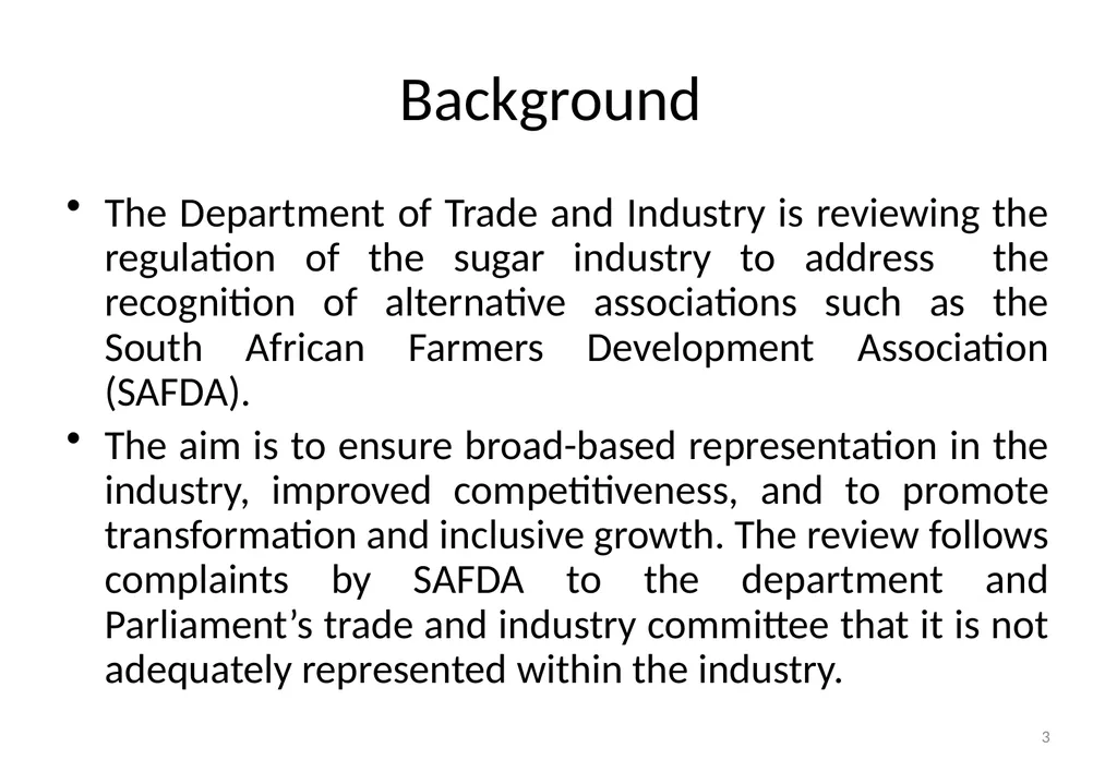 Presentation to Portfolio Committee on Trade & - slide 3 of 17