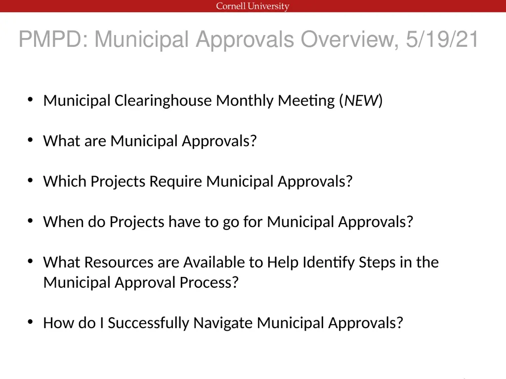 PMPD: Municipal Approvals Overview, 5/19/21 1 - slide 1 of 11