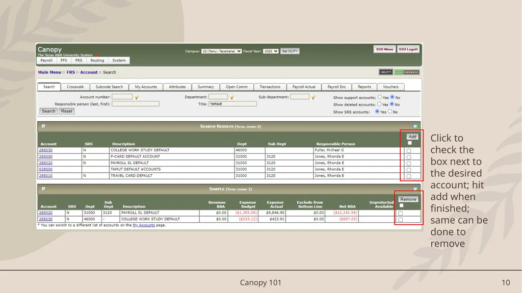 Canopy 101 An Introduction to Canopy/FAMIS Access - slide 10 of 16