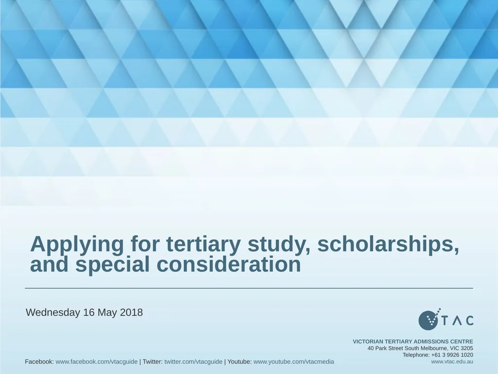 Applying for tertiary study, scholarships, and - slide 1 of 21