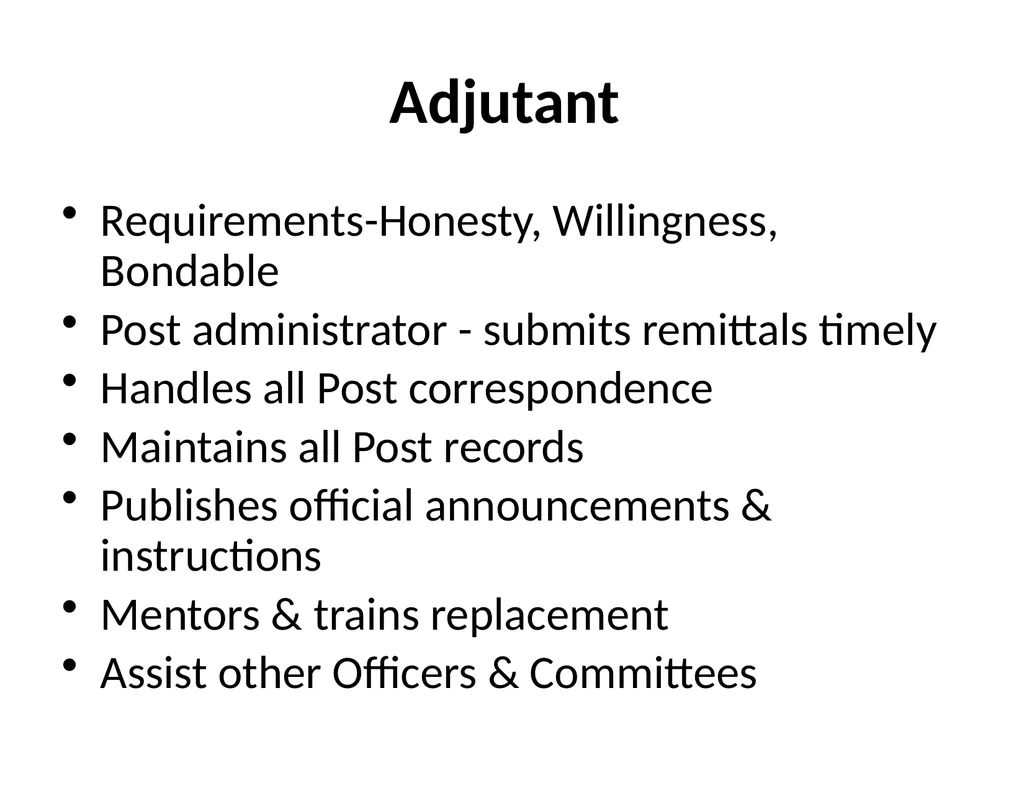Post Officer Duties & Responsibilities “Getting - slide 9 of 18