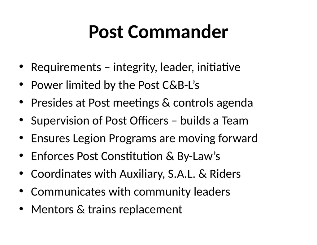 Post Officer Duties & Responsibilities “Getting - slide 6 of 18