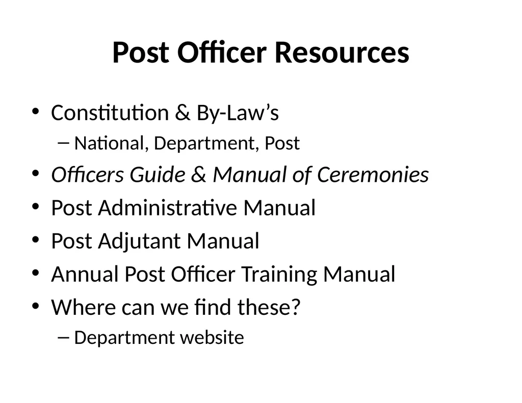 Post Officer Duties & Responsibilities “Getting - slide 3 of 18