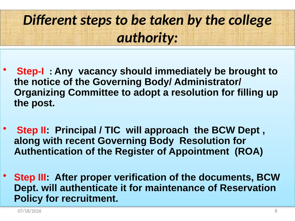 STEPS FOR FILLING UP THE NET VACANT POSTS OF - slide 8 of 18