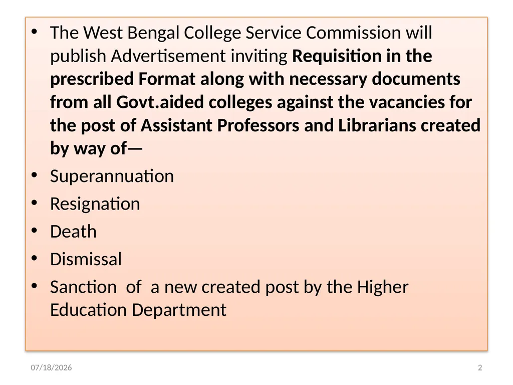 STEPS FOR FILLING UP THE NET VACANT POSTS OF - slide 2 of 18