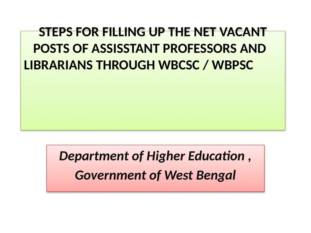 STEPS FOR FILLING UP THE NET VACANT POSTS OF