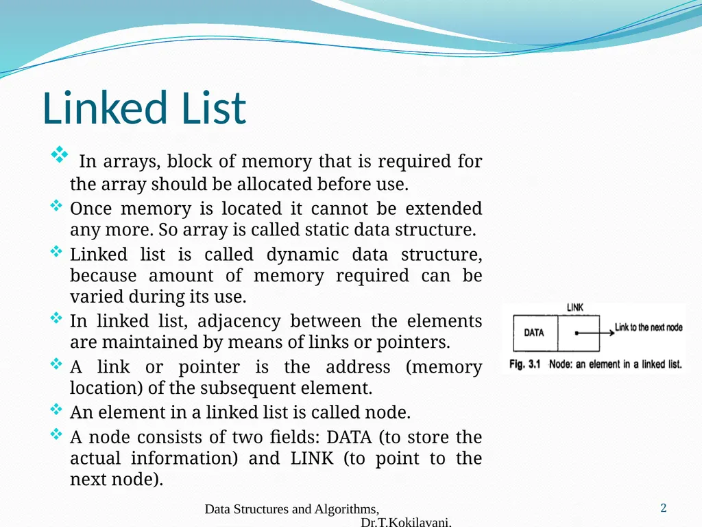 LINKED LIST Dr. T. Kokilavani Assistant Professor - slide 2 of 8