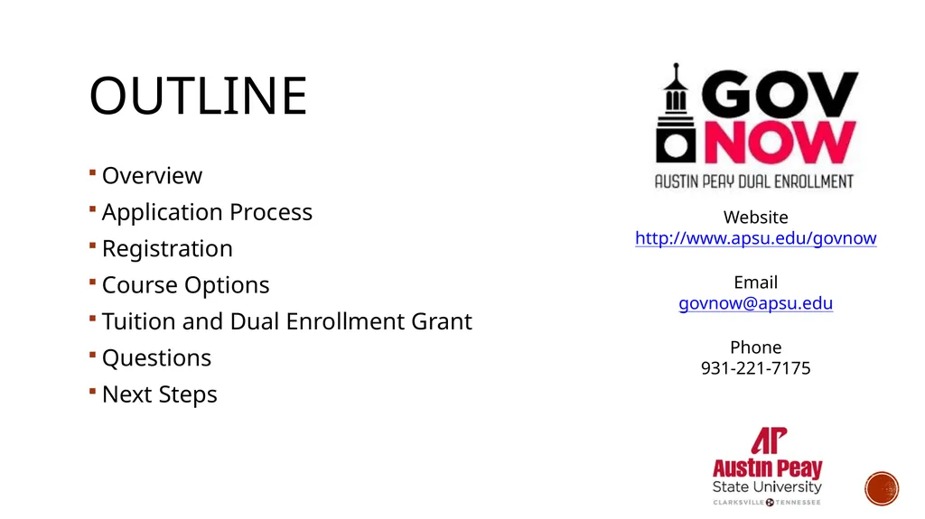 APSU Dual Enrollment Outline Overview Application - slide 2 of 17