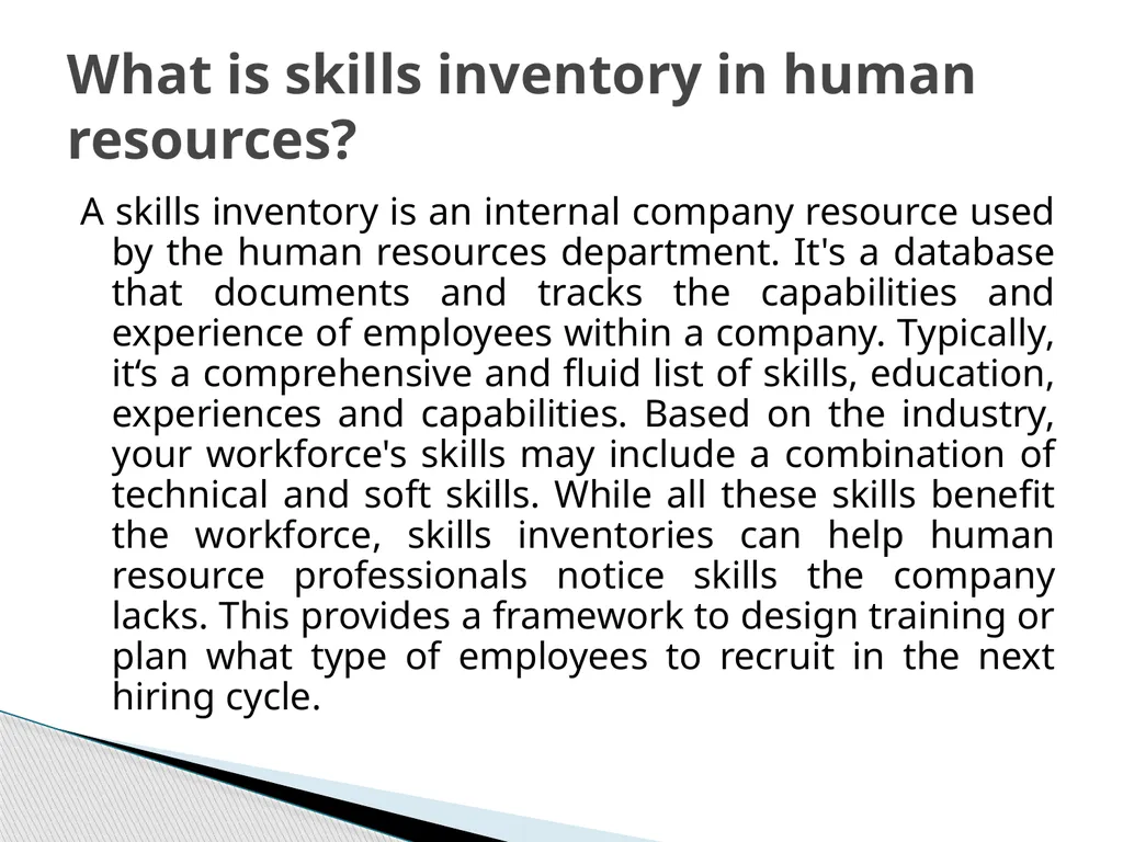 What is skills inventory in human resources? A - slide 2 of 6