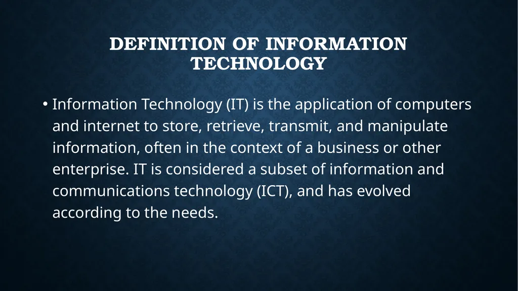 Lecture two: Information Technology Contents: - slide 3 of 7