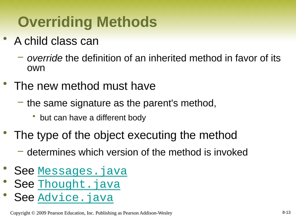 Outline Creating Subclasses Overriding Methods - slide 13 of 28
