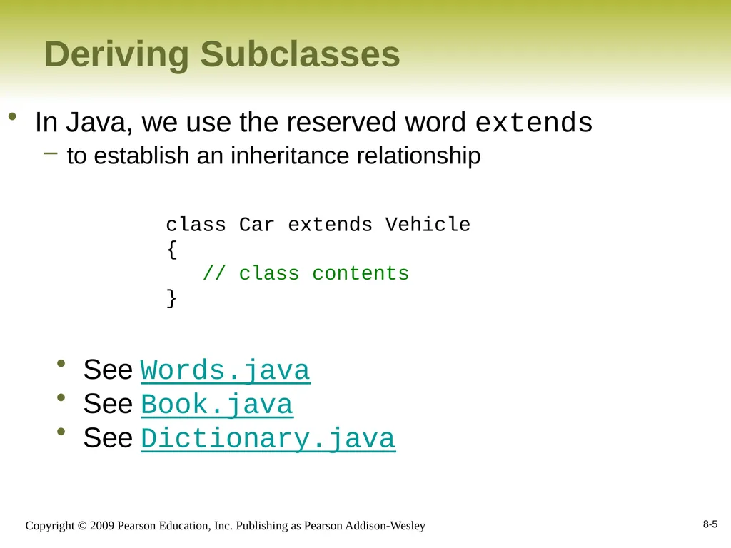 Outline Creating Subclasses Overriding Methods - slide 5 of 28