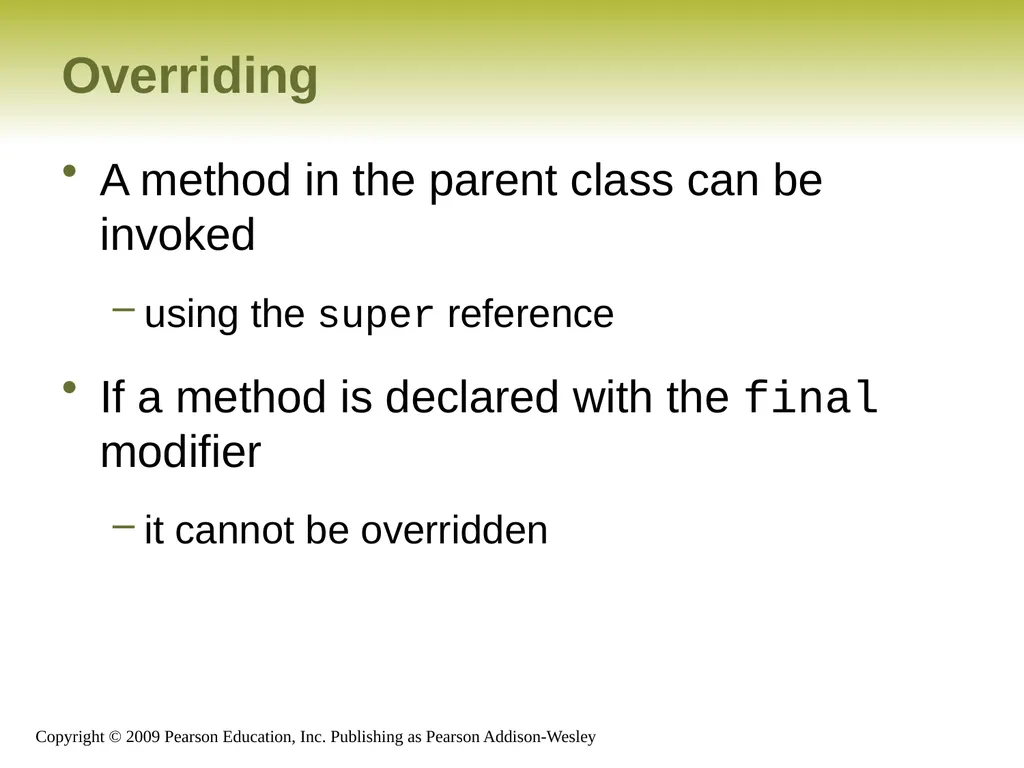 Outline Creating Subclasses Overriding Methods - slide 14 of 28
