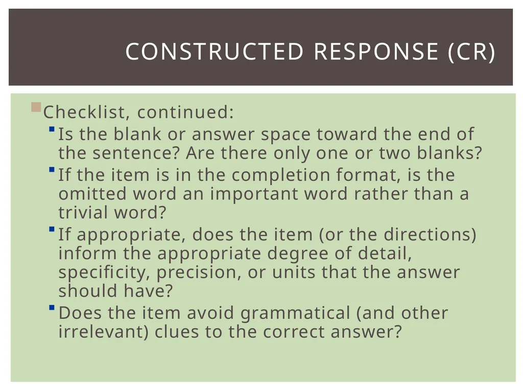 Item types Assessing item quality ELA Item TYPES 4 - slide 11 of 31