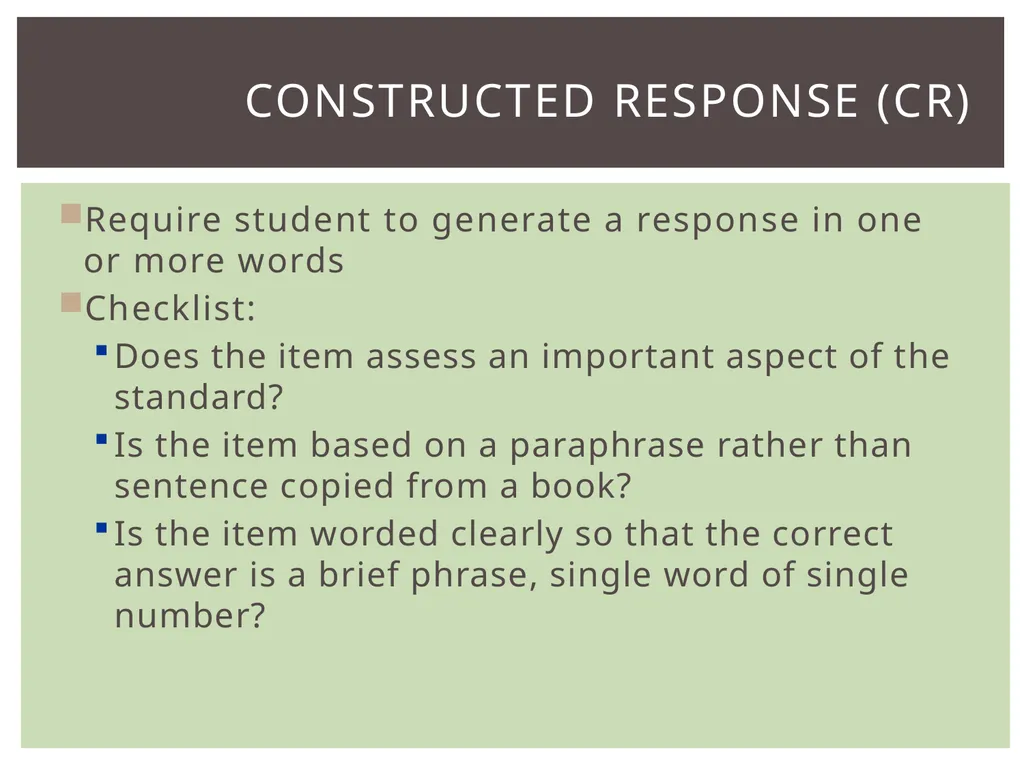 Item types Assessing item quality ELA Item TYPES 4 - slide 10 of 31