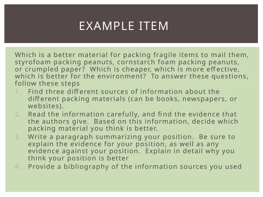 Item types Assessing item quality ELA Item TYPES 4 - slide 22 of 31