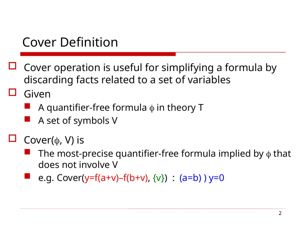 1 Cover Algorithms and Their Combination Sumit - slide 2 of 20