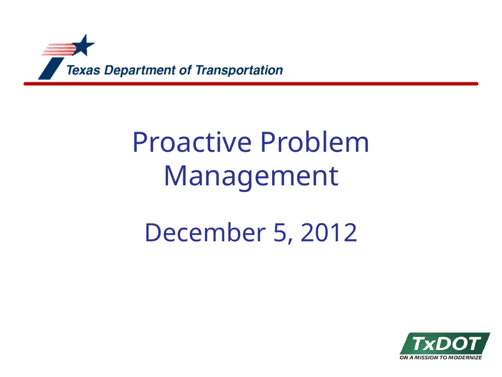 Proactive Problem Management December 5, 2012