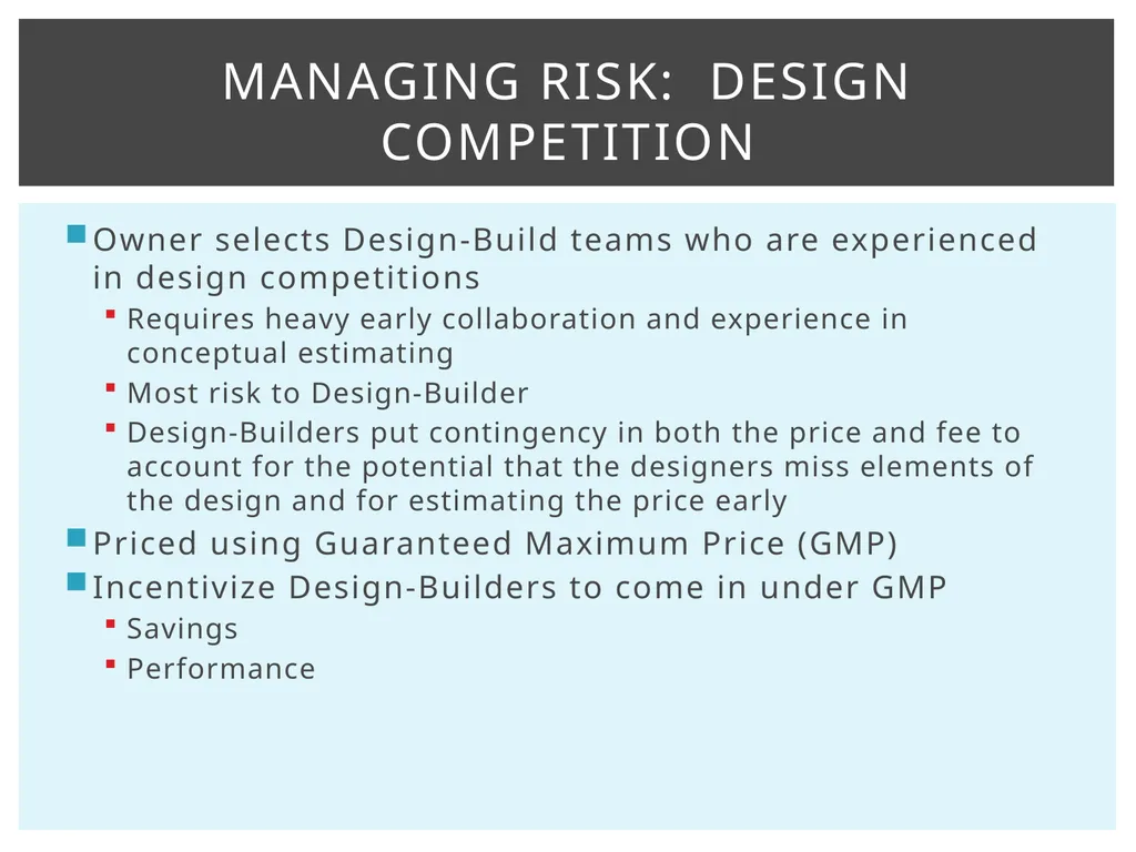 Design-Build Delivery Robynne Parkinson Thaxton - slide 15 of 23