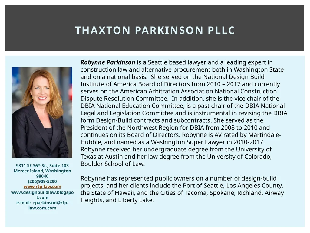 Design-Build Delivery Robynne Parkinson Thaxton - slide 23 of 23