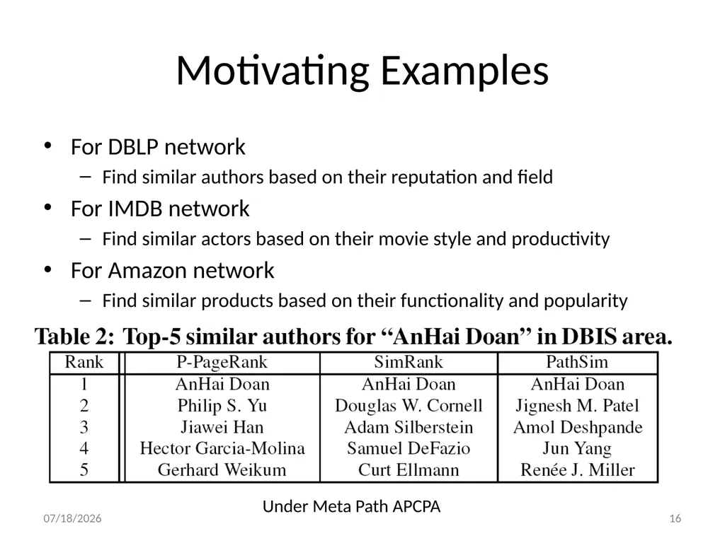 PathSim: Meta Path-Based Top-K Similarity Search - slide 16 of 40