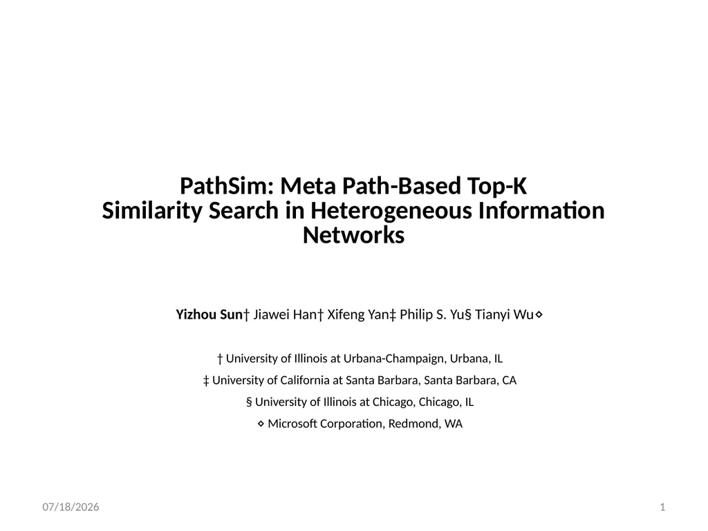 PathSim: Meta Path-Based Top-K Similarity Search
