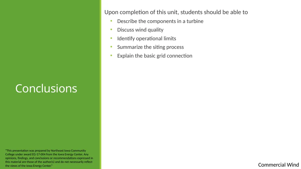 Commercial wind Commercial wind energy Except - slide 16 of 16