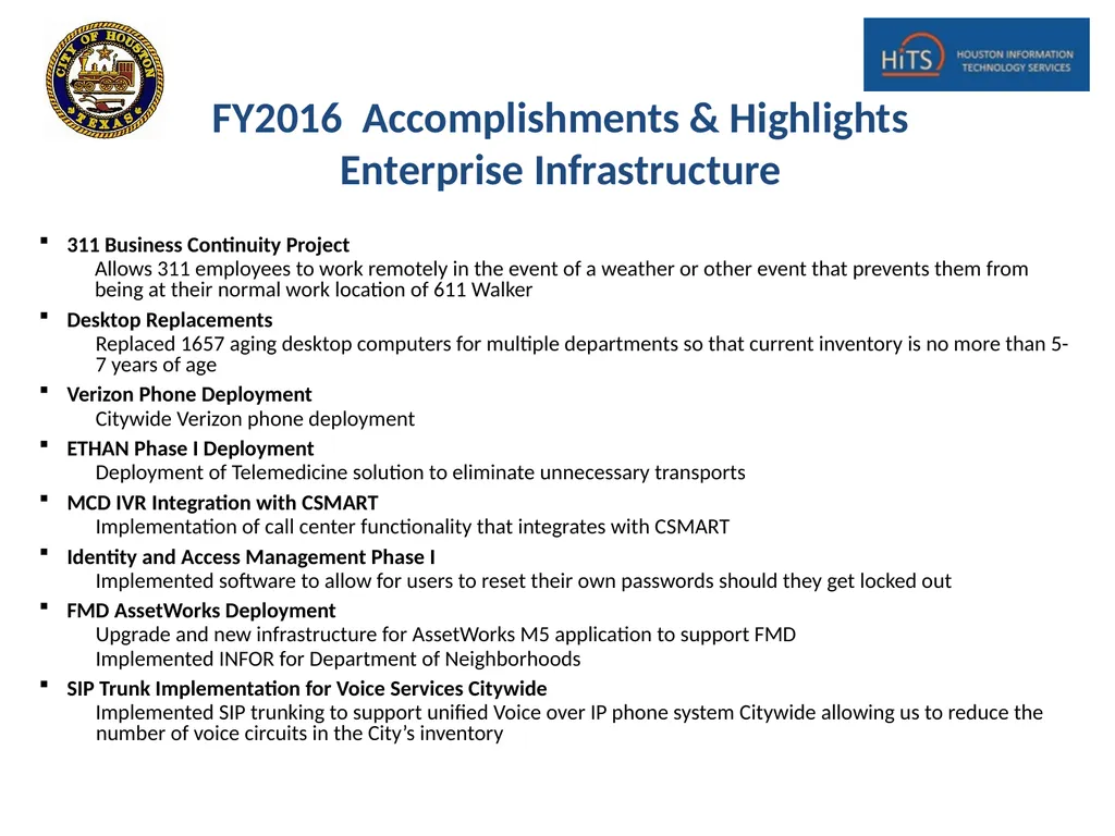 Houston Information Technology Services (HITS) - slide 3 of 18