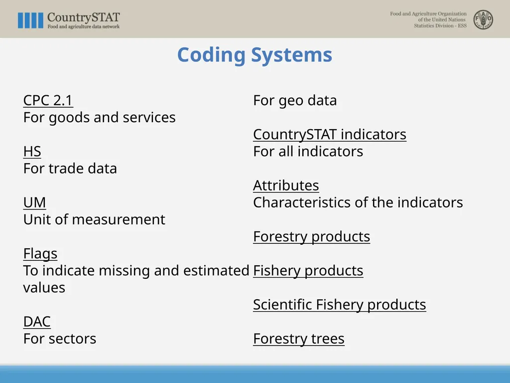 CountrySTAT / FENIX Overview of the Coding System - slide 4 of 29