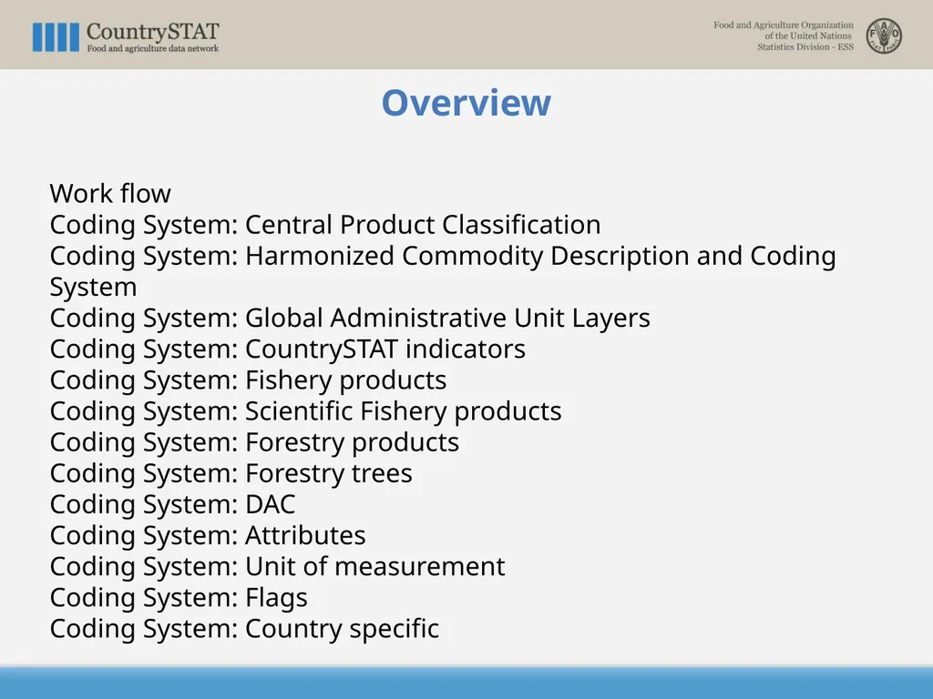 CountrySTAT / FENIX Overview of the Coding System - slide 2 of 29