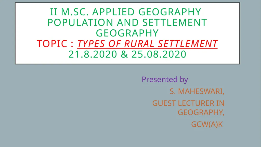 Ii m.sc. Applied geography population and - slide 1 of 18