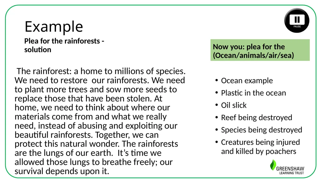 Week 8 , Lesson 4 Writing: Plea for the Planet - slide 10 of 12