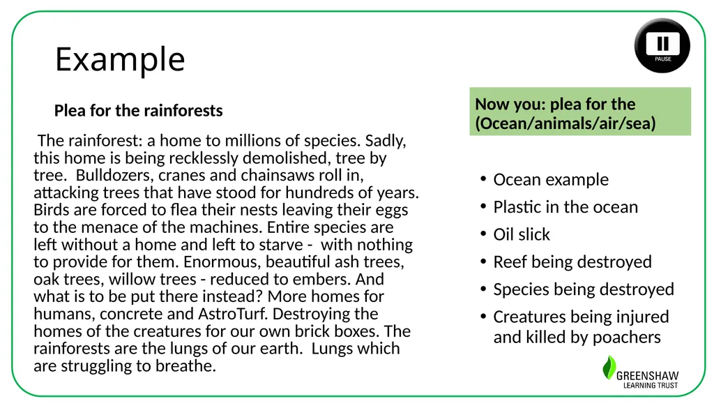 Week 8 , Lesson 4 Writing: Plea for the Planet - slide 7 of 12