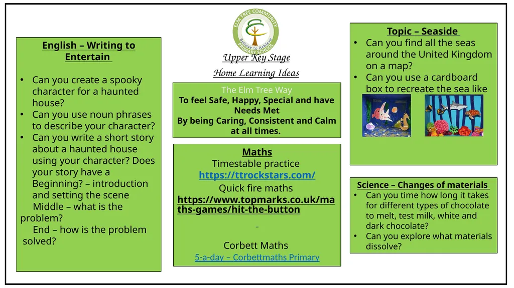 Upper Key Stage Home Learning Ideas English –