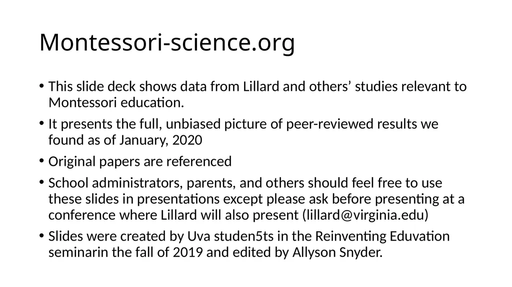 Montessori-science.org This slide deck shows data