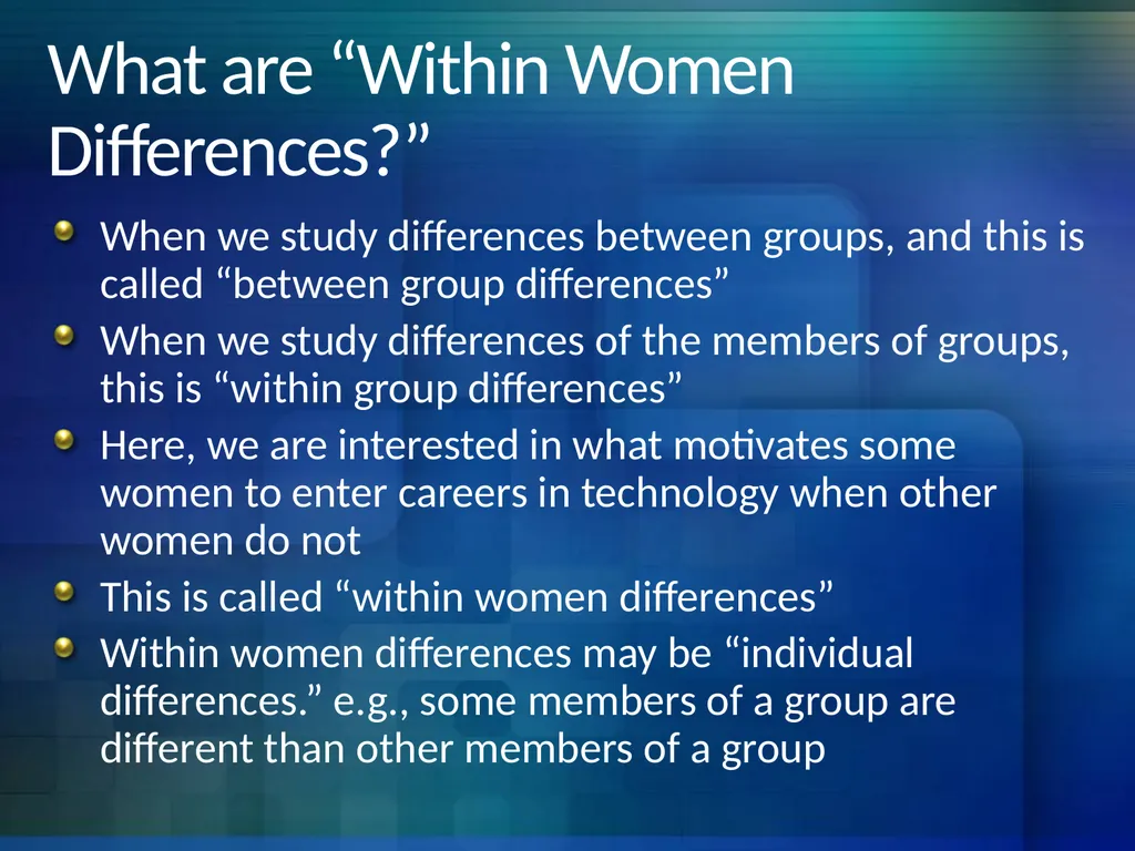 Exploring Between and Within Women Differences in - slide 11 of 28